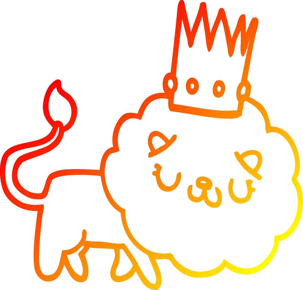 warm gradient line drawing cartoon lion with crown vector