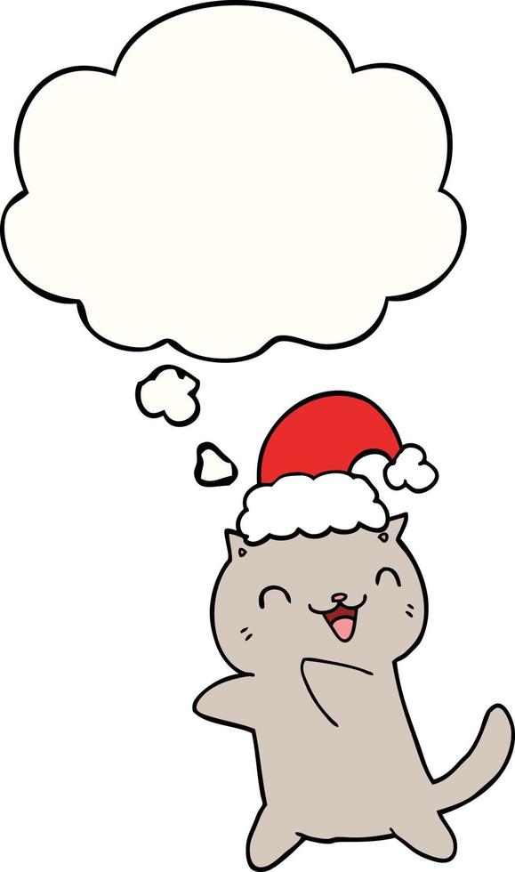 lindo gato navideño de dibujos animados y burbuja de pensamiento vector