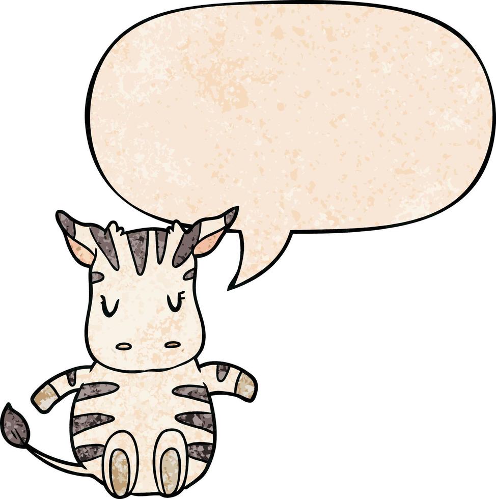 cute cartoon zebra and speech bubble in retro texture style vector