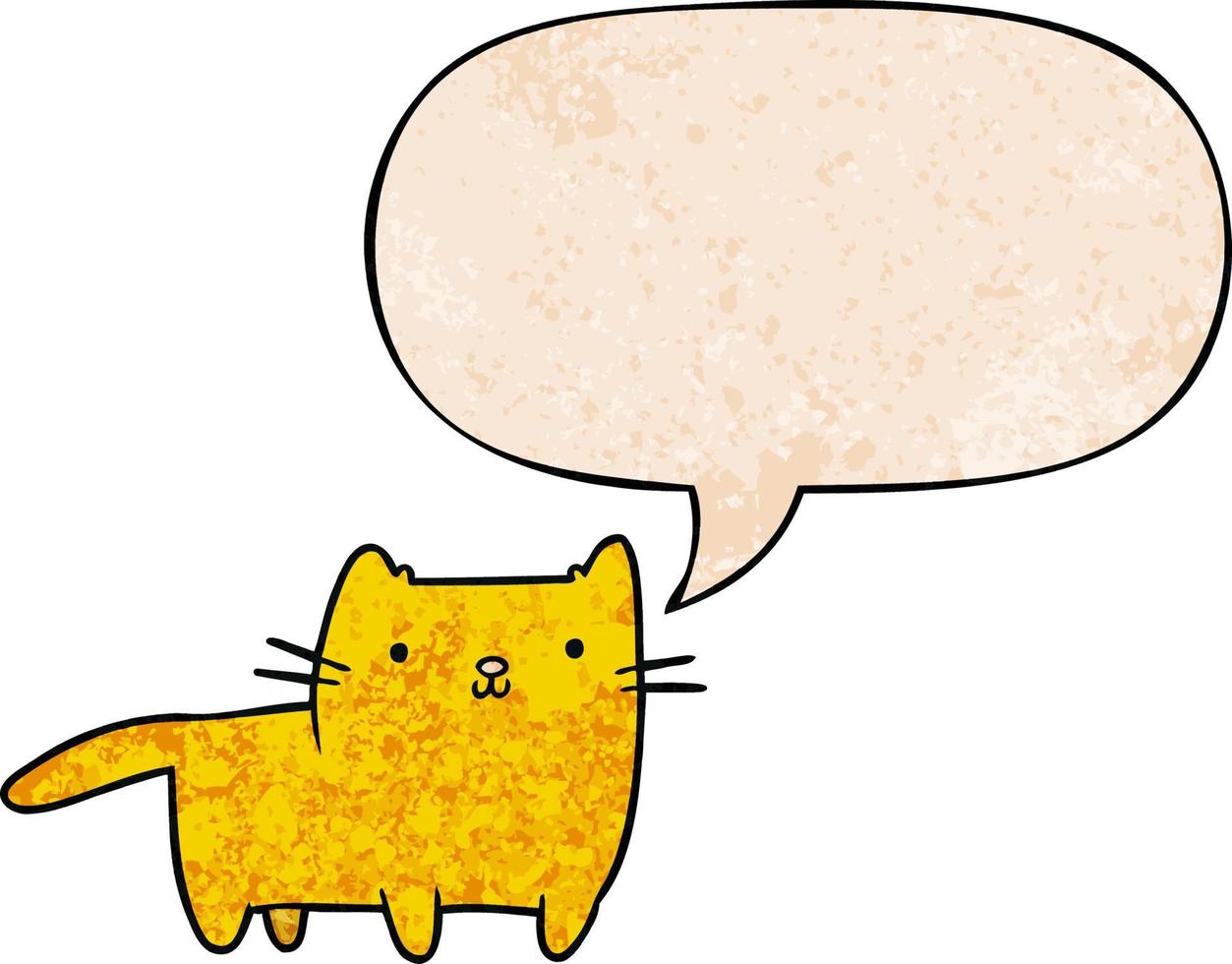 cartoon cat and speech bubble in retro texture style vector