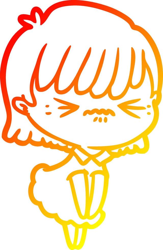 warm gradient line drawing annoyed cartoon girl vector