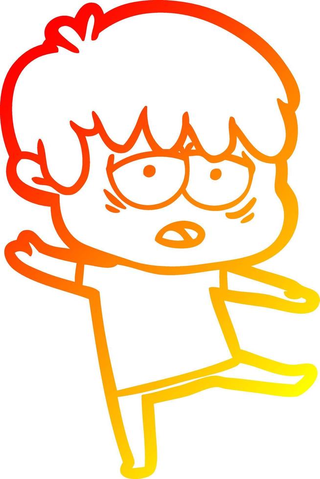 warm gradient line drawing cartoon exhausted boy vector