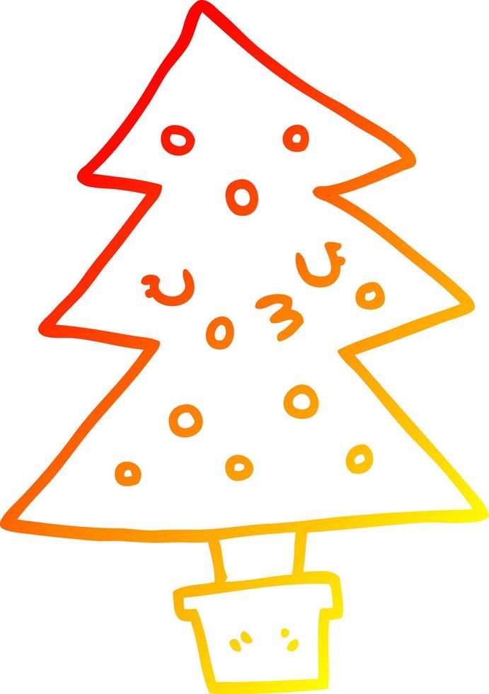 warm gradient line drawing cartoon christmas tree vector