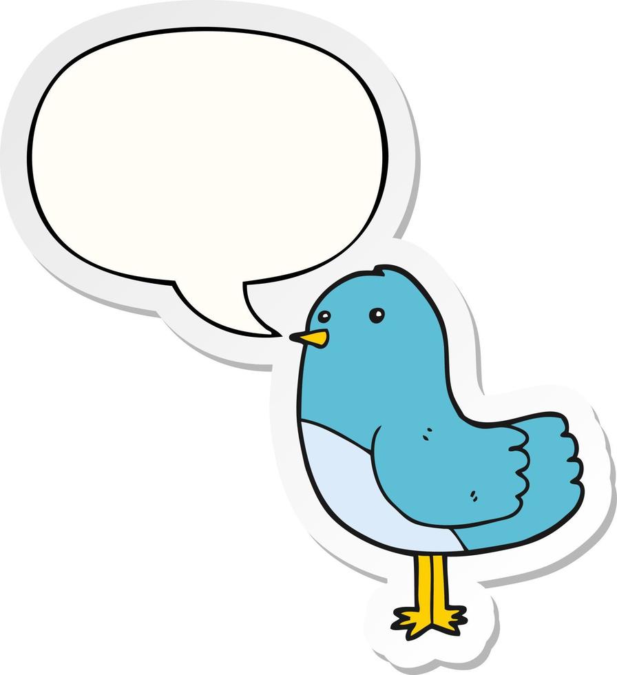 cartoon bird and speech bubble sticker vector