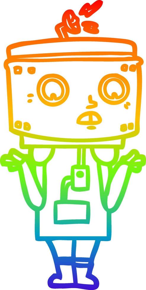 rainbow gradient line drawing cartoon robot shrugging vector