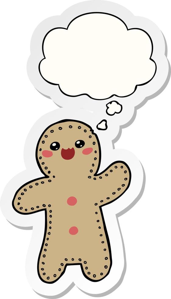 cartoon gingerbread man and thought bubble as a printed sticker vector