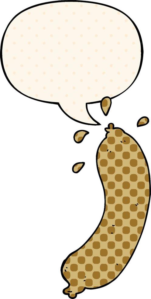 cartoon sausage and speech bubble in comic book style vector