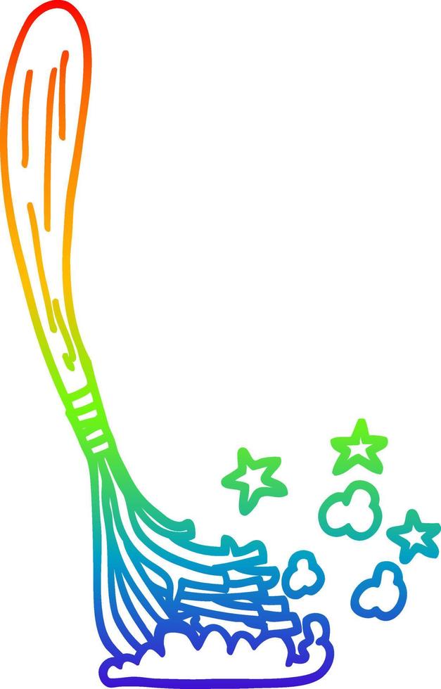 rainbow gradient line drawing cartoon magic broom sticks vector