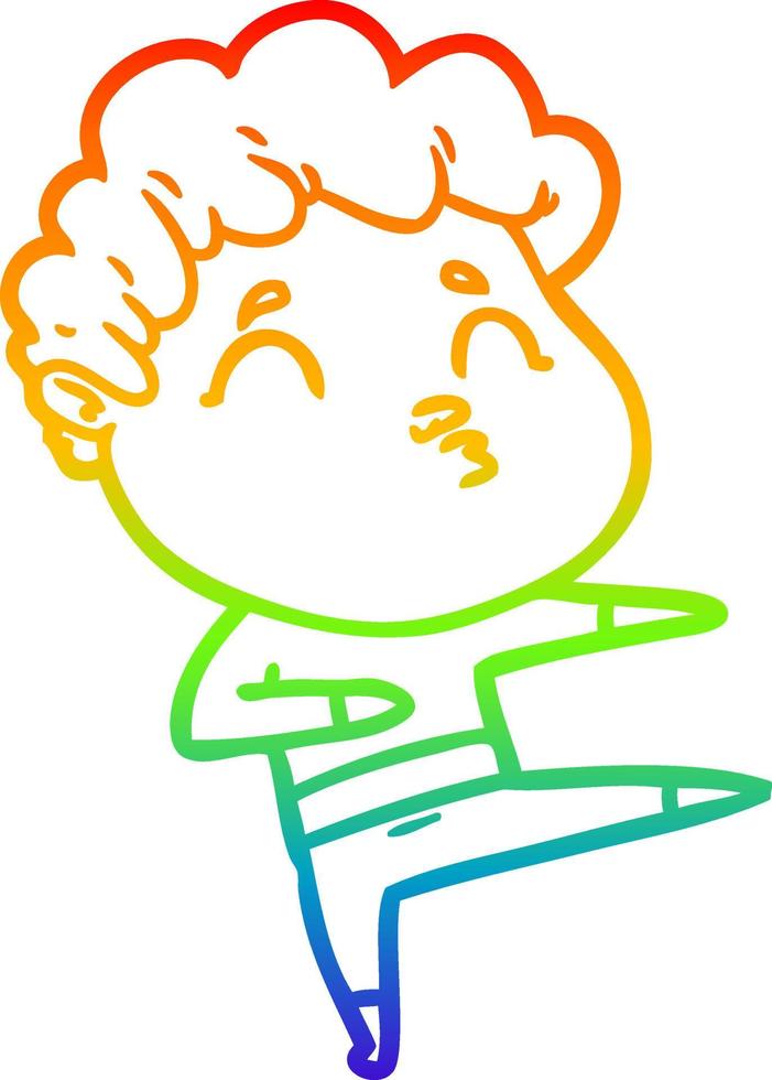 rainbow gradient line drawing cartoon man pouting vector