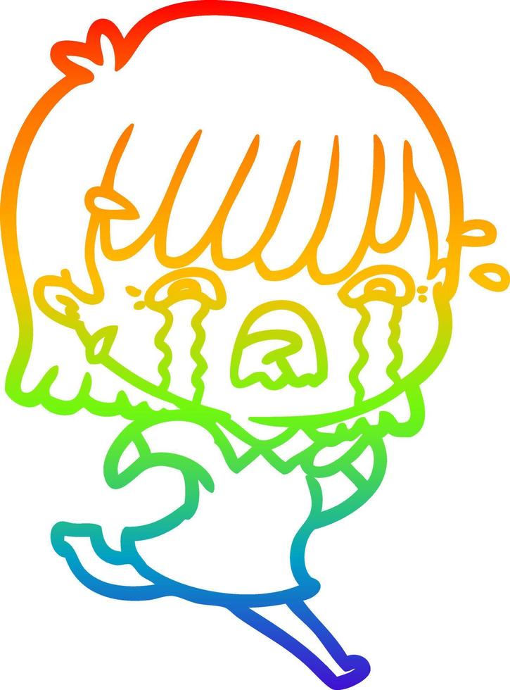 rainbow gradient line drawing cartoon girl crying vector