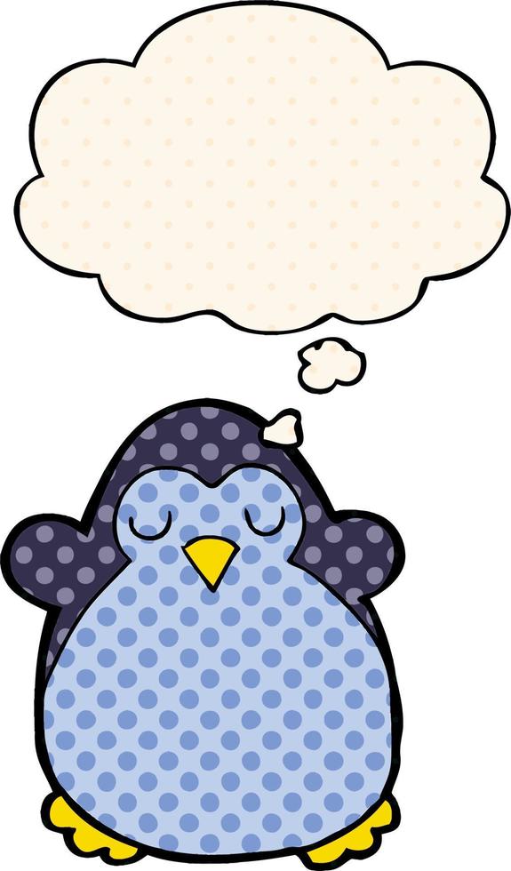 cartoon penguin and thought bubble in comic book style vector