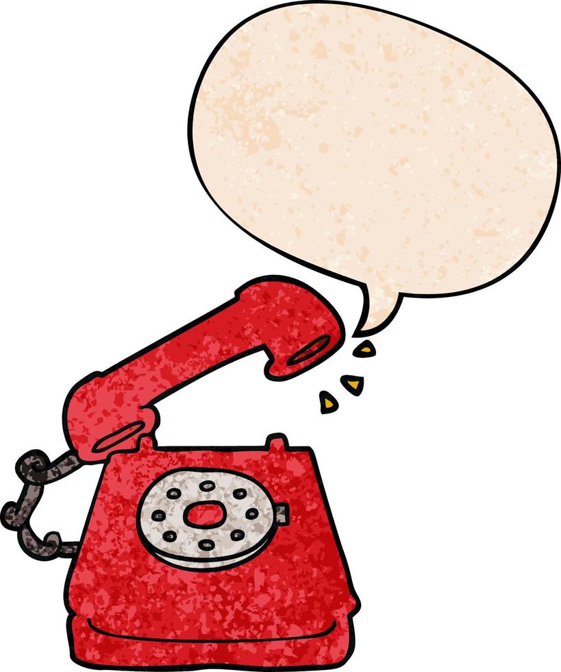 cartoon old telephone and speech bubble in retro texture style vector