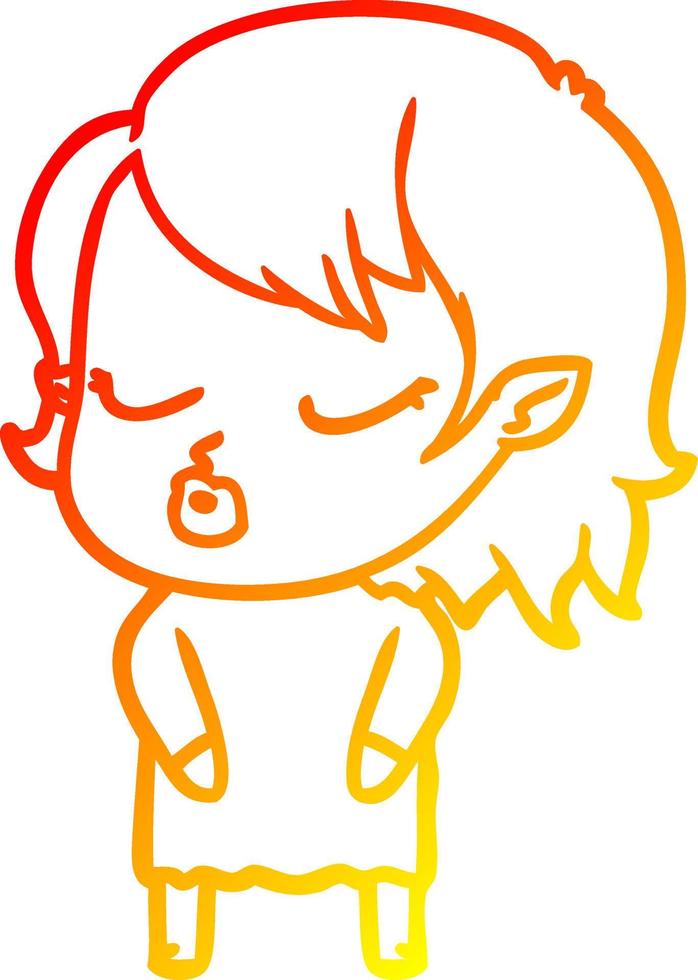 warm gradient line drawing cute cartoon vampire girl vector