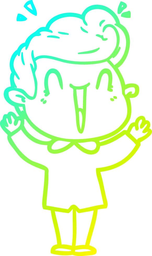 cold gradient line drawing cartoon excited man vector