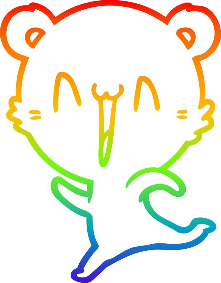 rainbow gradient line drawing happy bear running cartoon vector