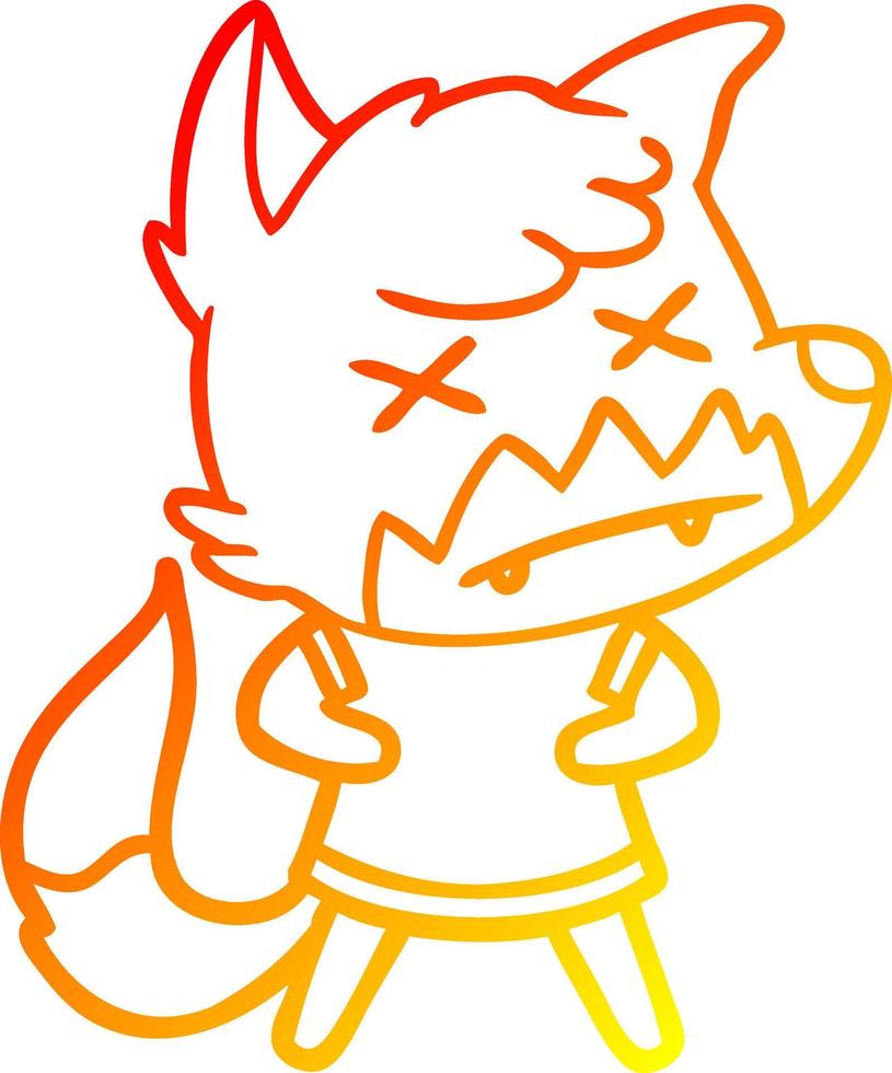 warm gradient line drawing cartoon dead fox vector