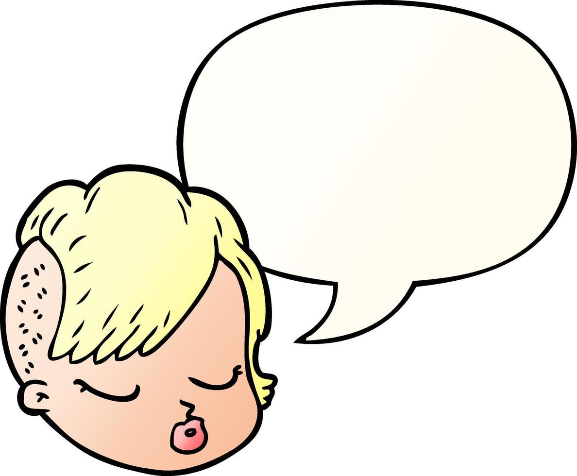 cartoon female face and speech bubble in smooth gradient style vector