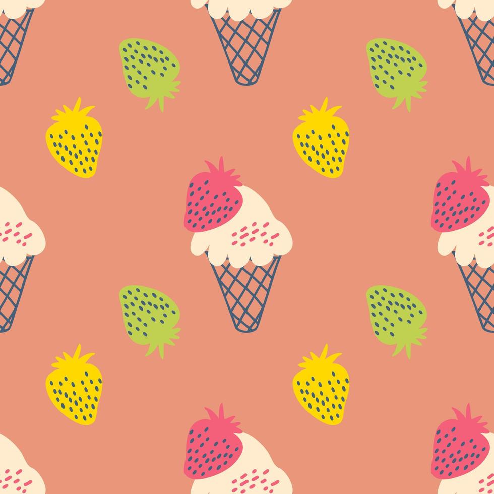 Vintage style seamless pattern with ice cream and strawberries. vector