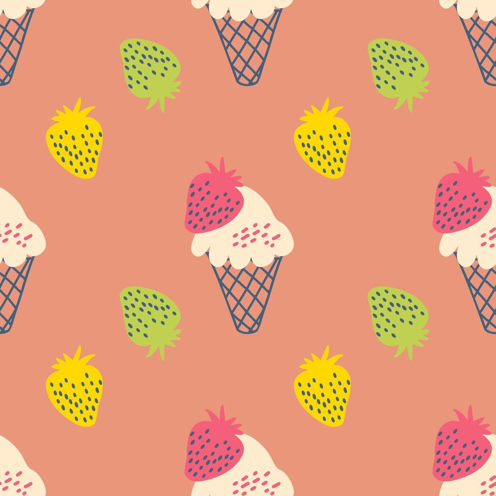 patrón sin costuras de estilo vintage con helado y fresas. vector