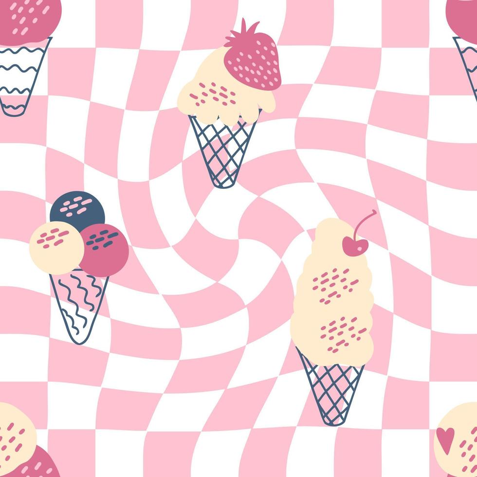 Aesthetic fruit ice cream seamless pattern in 1960 retro style. vector