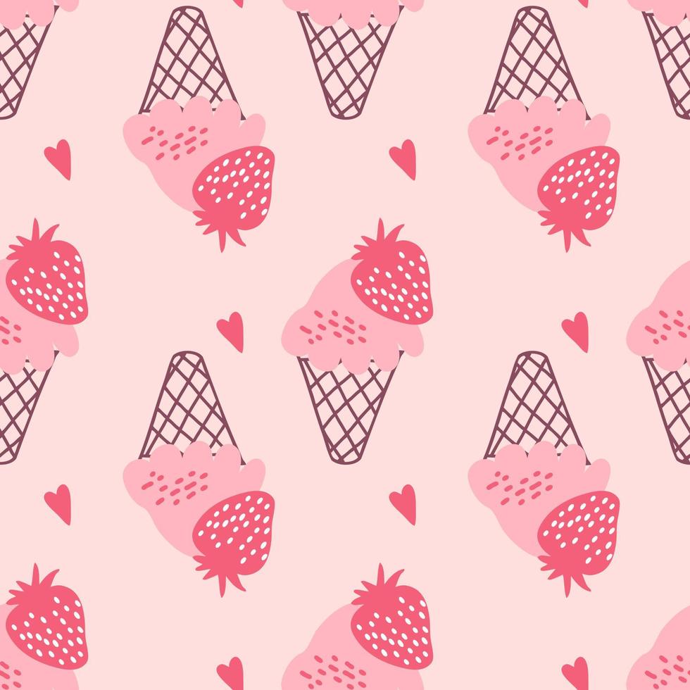 Vintage seamless pattern with strawberry ice cream in 1960 style. vector