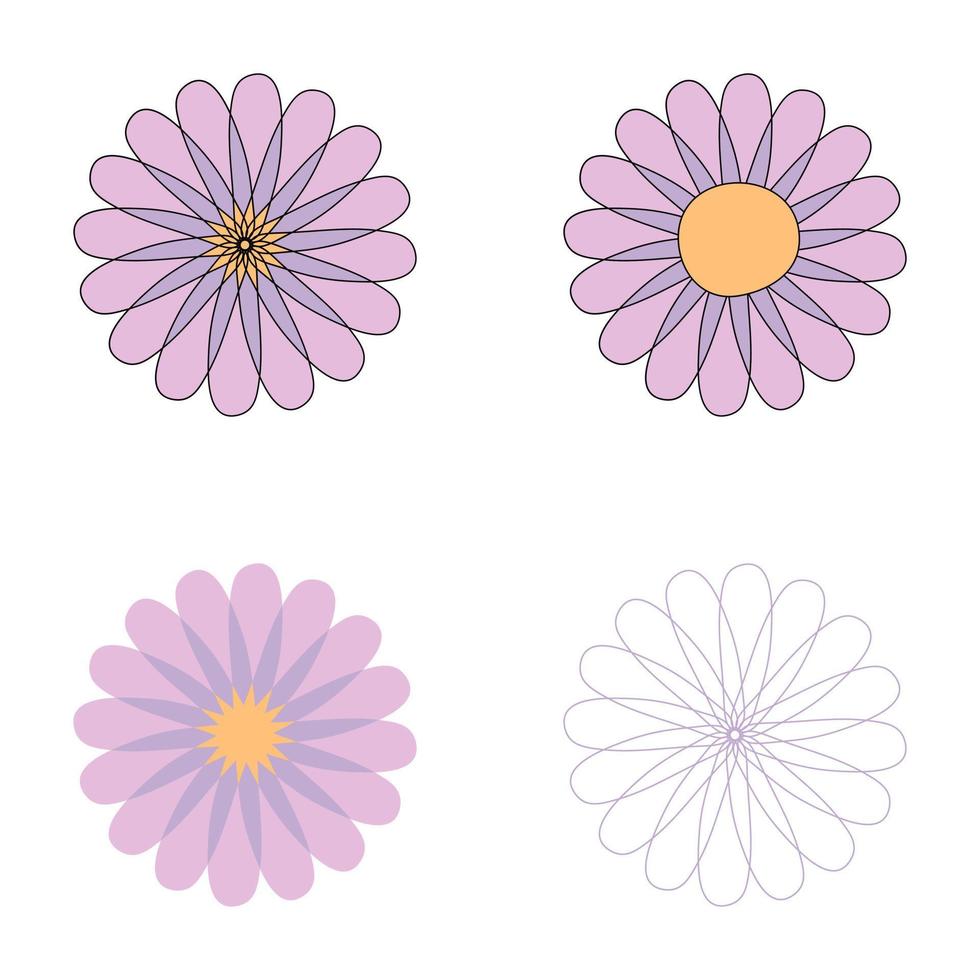 Geometric psychedelic daisies flowers collection. vector