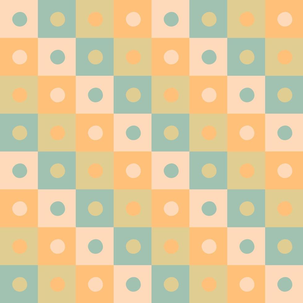 Checkered seamless pattern with round spots in 1970 style. vector