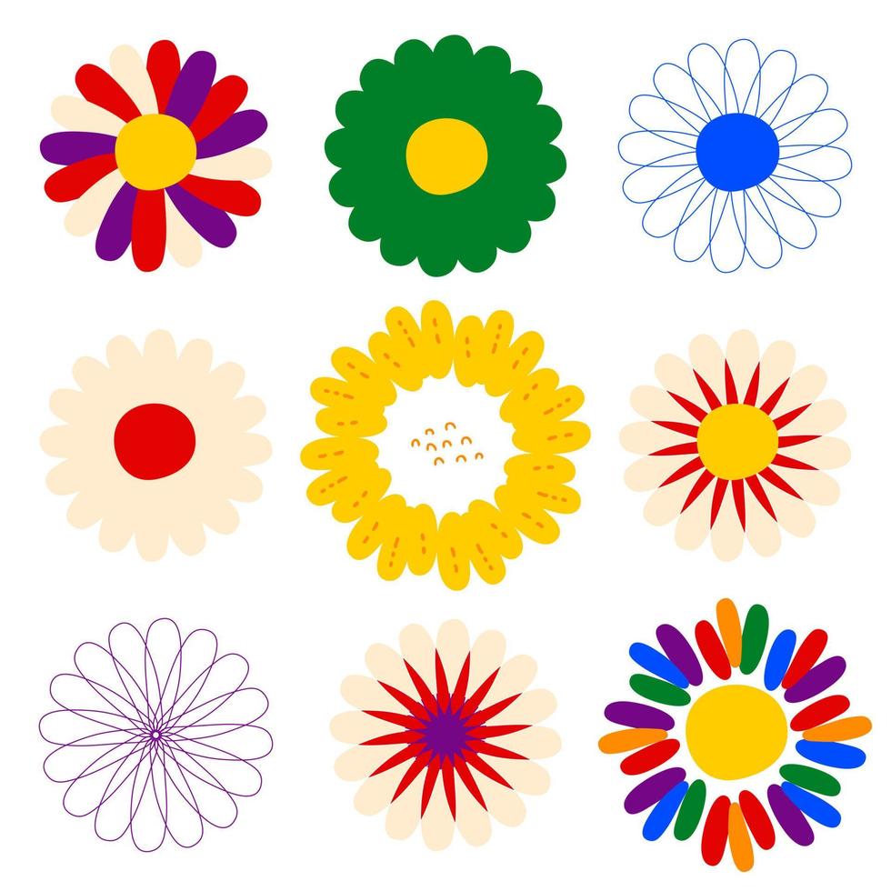 flores de margaritas de colección retro en estilo 1970. vector