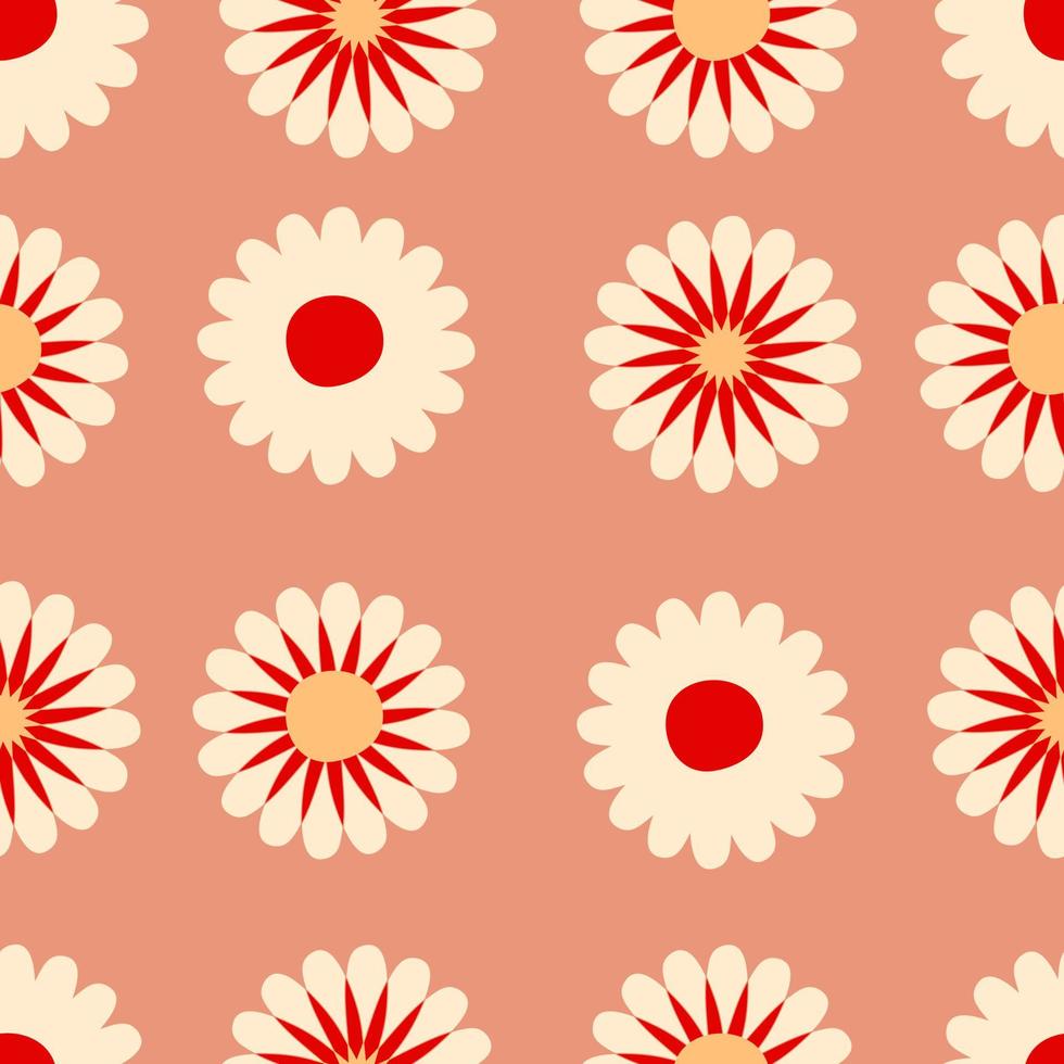 Geometric seamless pattern with abstract daisies in 1960 style. vector