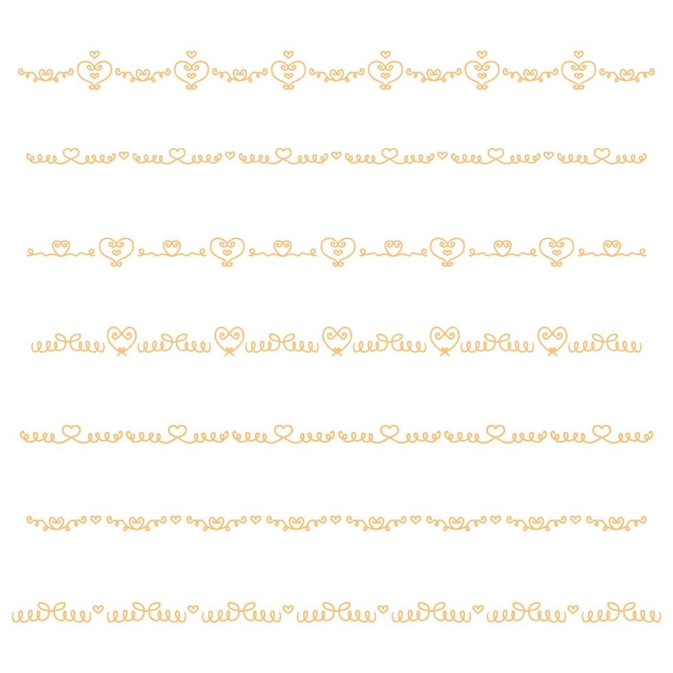 Golden heart seamless border template concept collection. Doodle vector illustration.