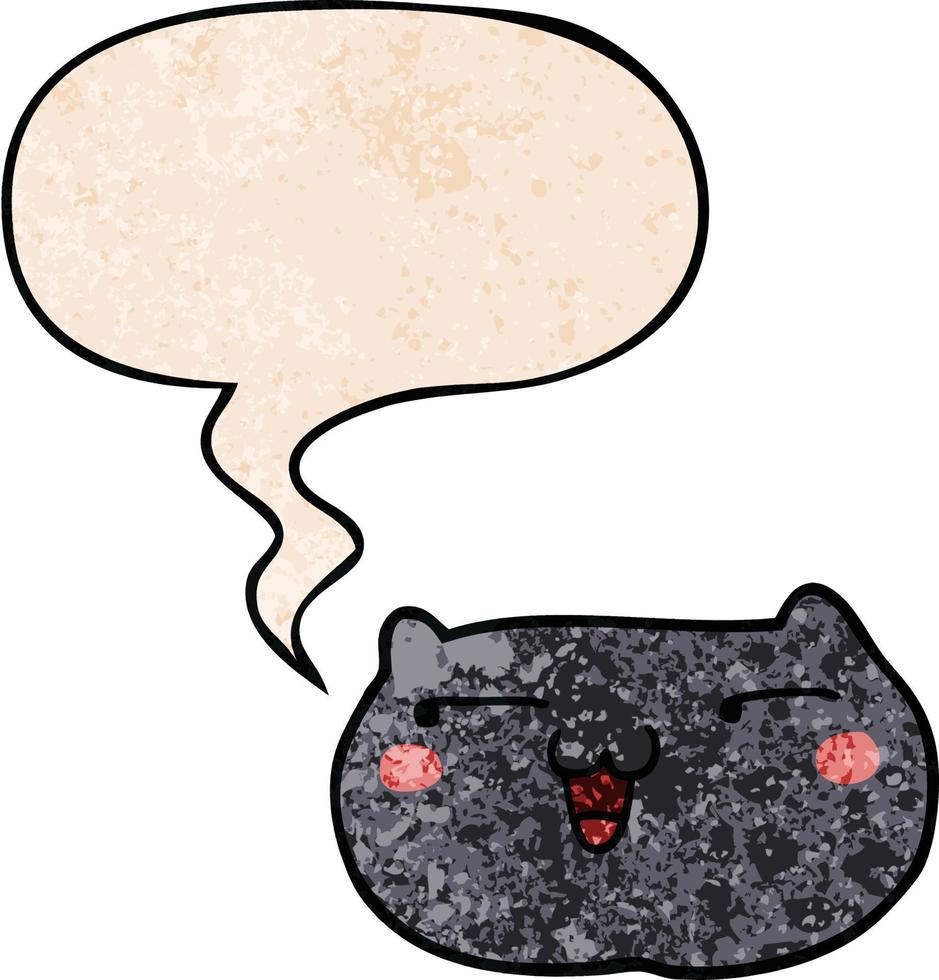 cartoon cat face and speech bubble in retro texture style vector