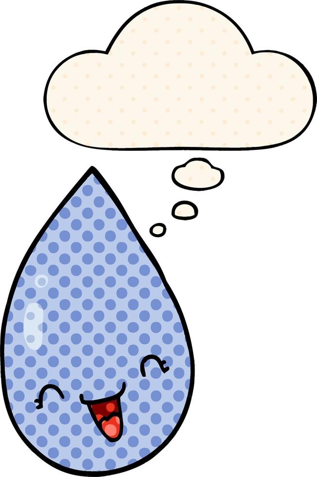 cartoon raindrop and thought bubble in comic book style vector