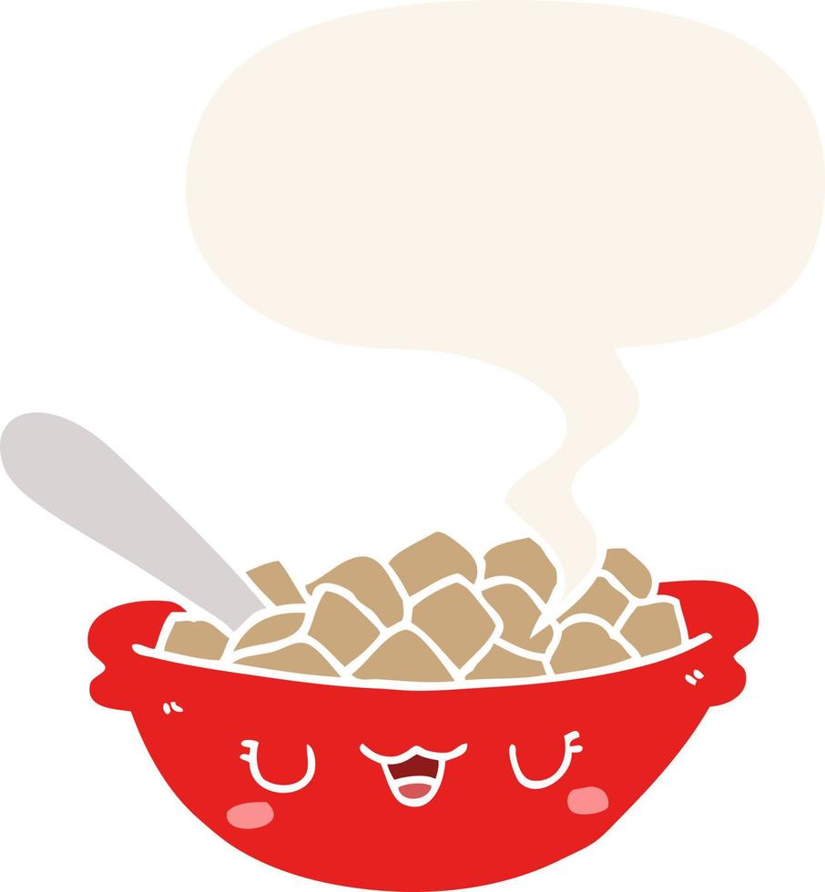 cute cartoon bowl of cereal and speech bubble in retro style vector