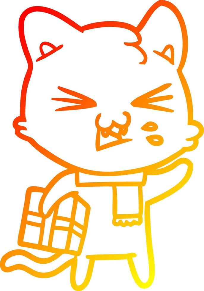 warm gradient line drawing cartoon cat hissing vector