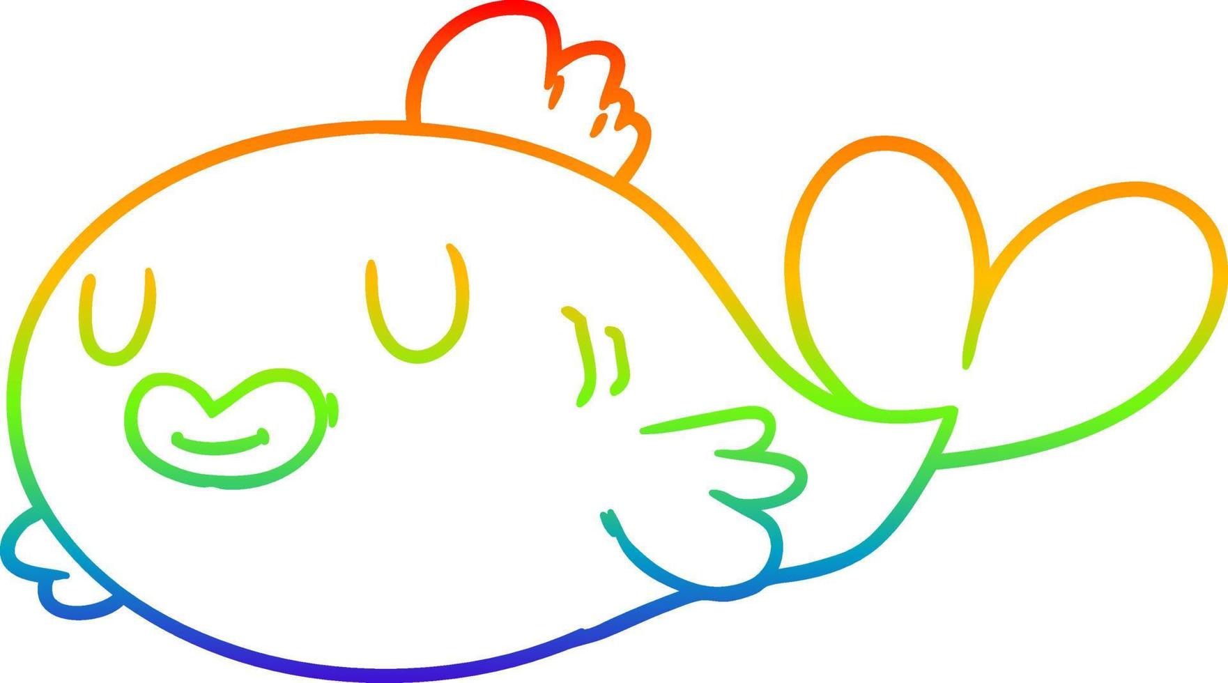 rainbow gradient line drawing happy cartoon fish vector