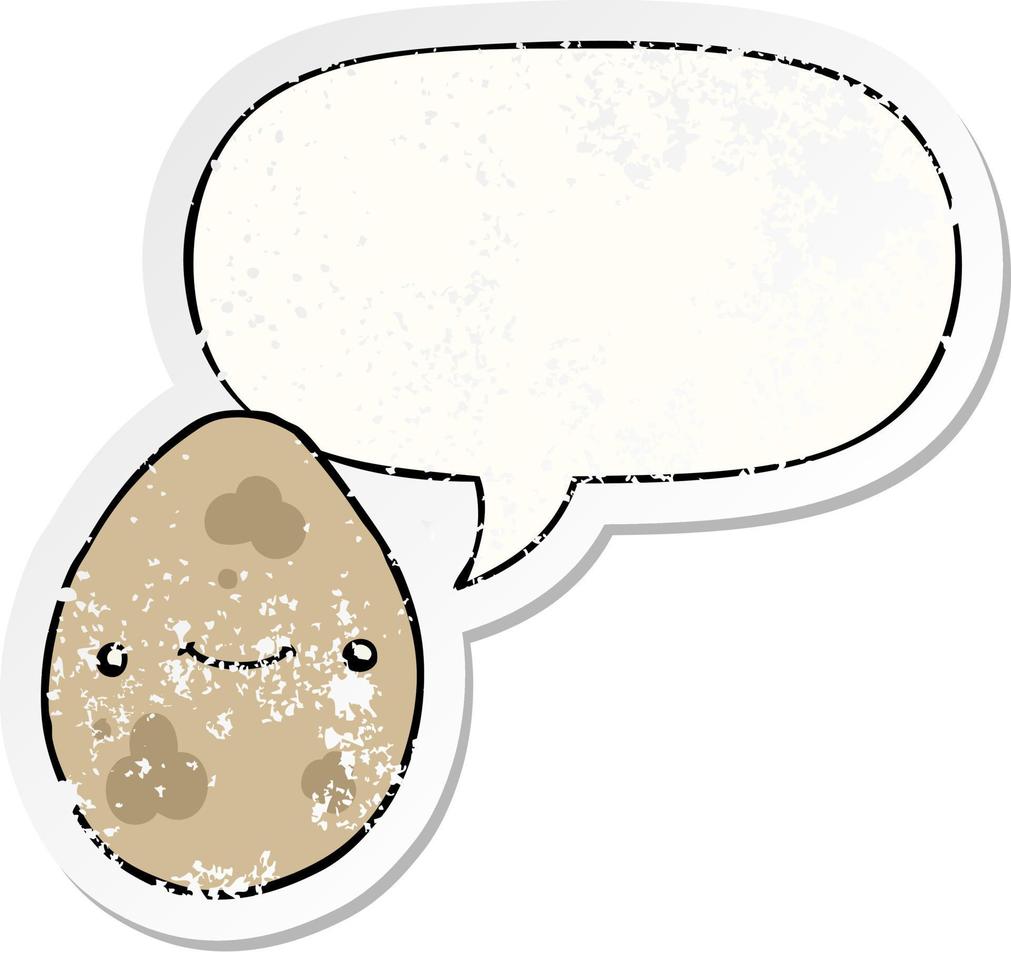 cartoon egg and speech bubble distressed sticker vector