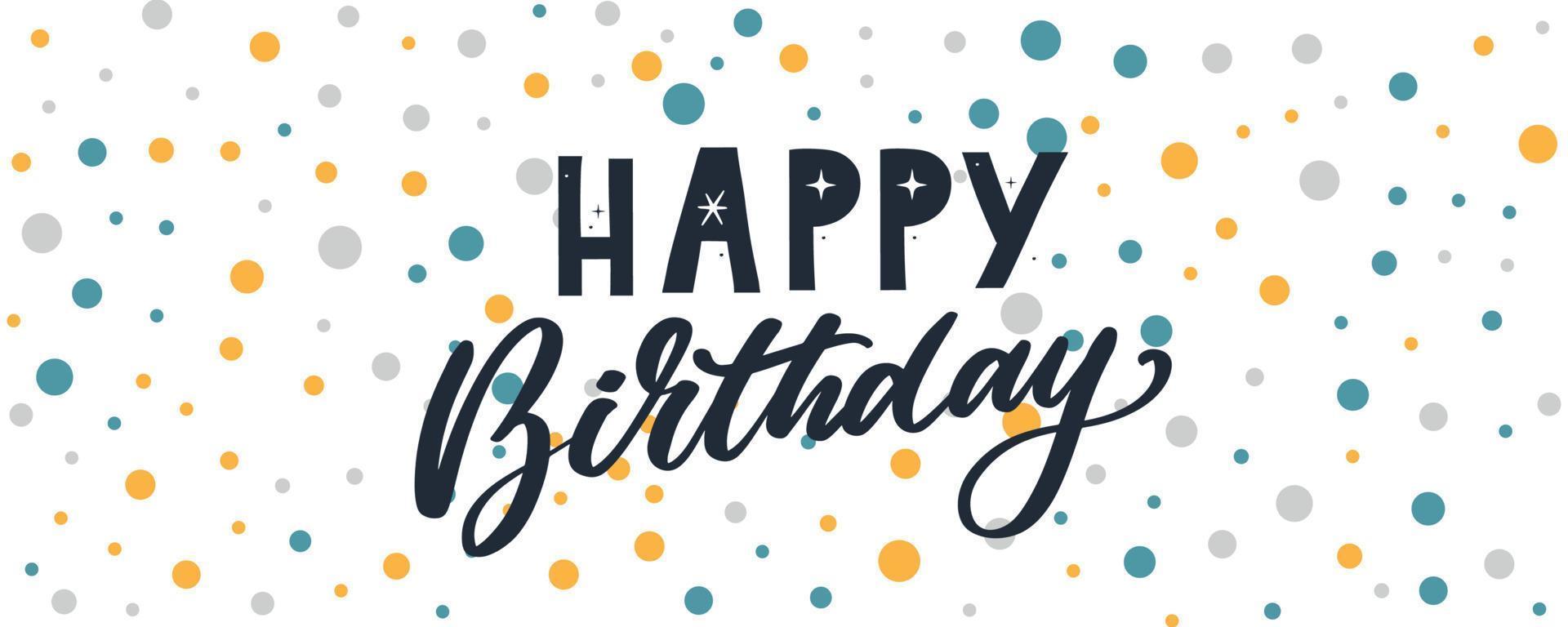 Happy Birthday lettering text banner, black color. Vector illustration.