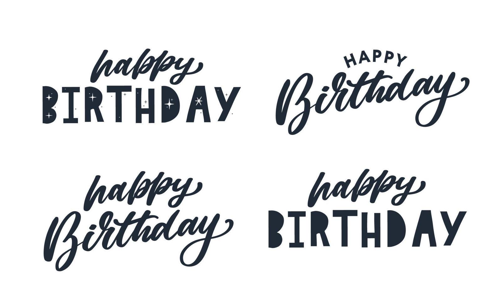 Happy Birthday lettering text banner, black color. Vector illustration.
