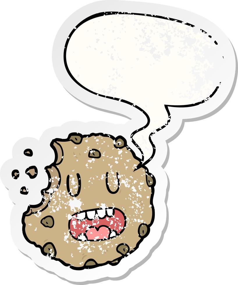 cartoon cookie and speech bubble distressed sticker vector