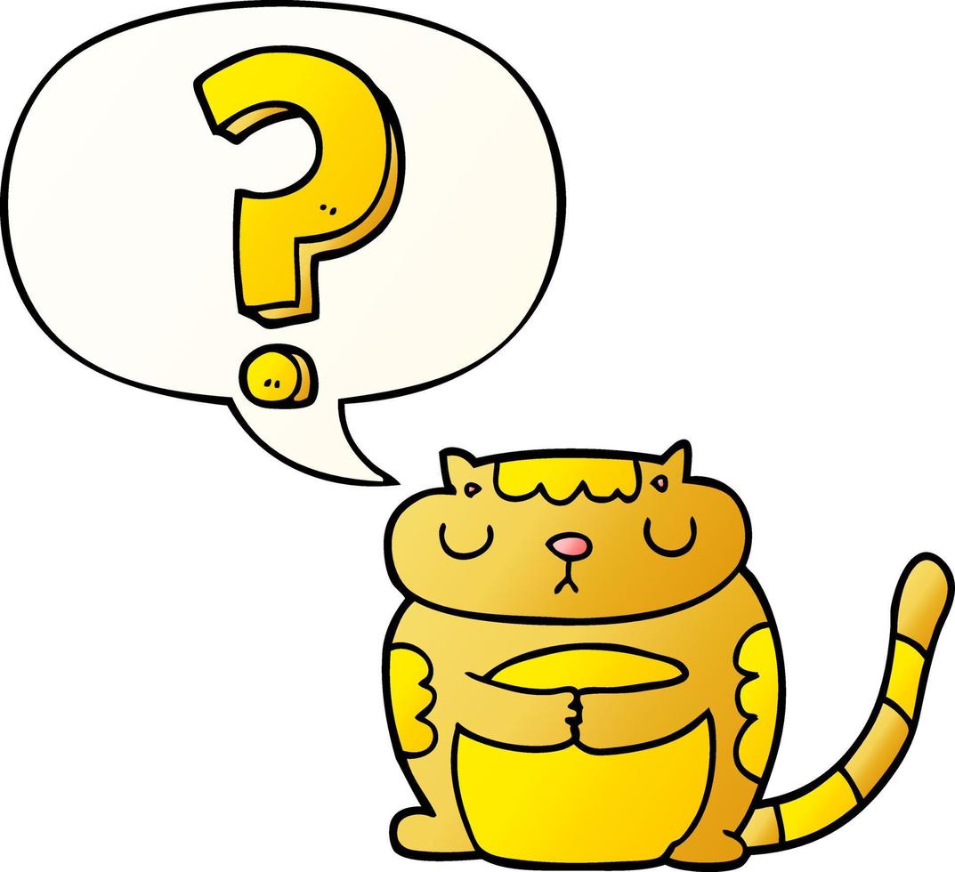 cartoon cat and question mark and speech bubble in smooth gradient style vector