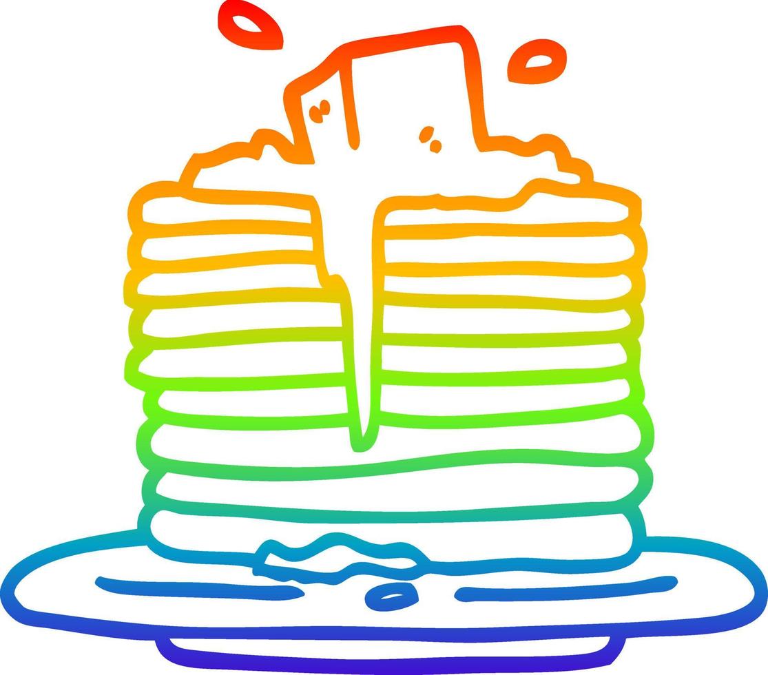 rainbow gradient line drawing cartoon butter melting on pancakes vector