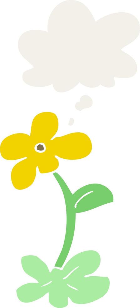 cartoon flower and thought bubble in retro style vector