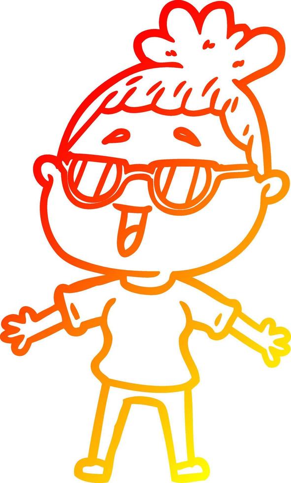 dibujo de línea de gradiente cálido mujer feliz de dibujos animados con gafas vector