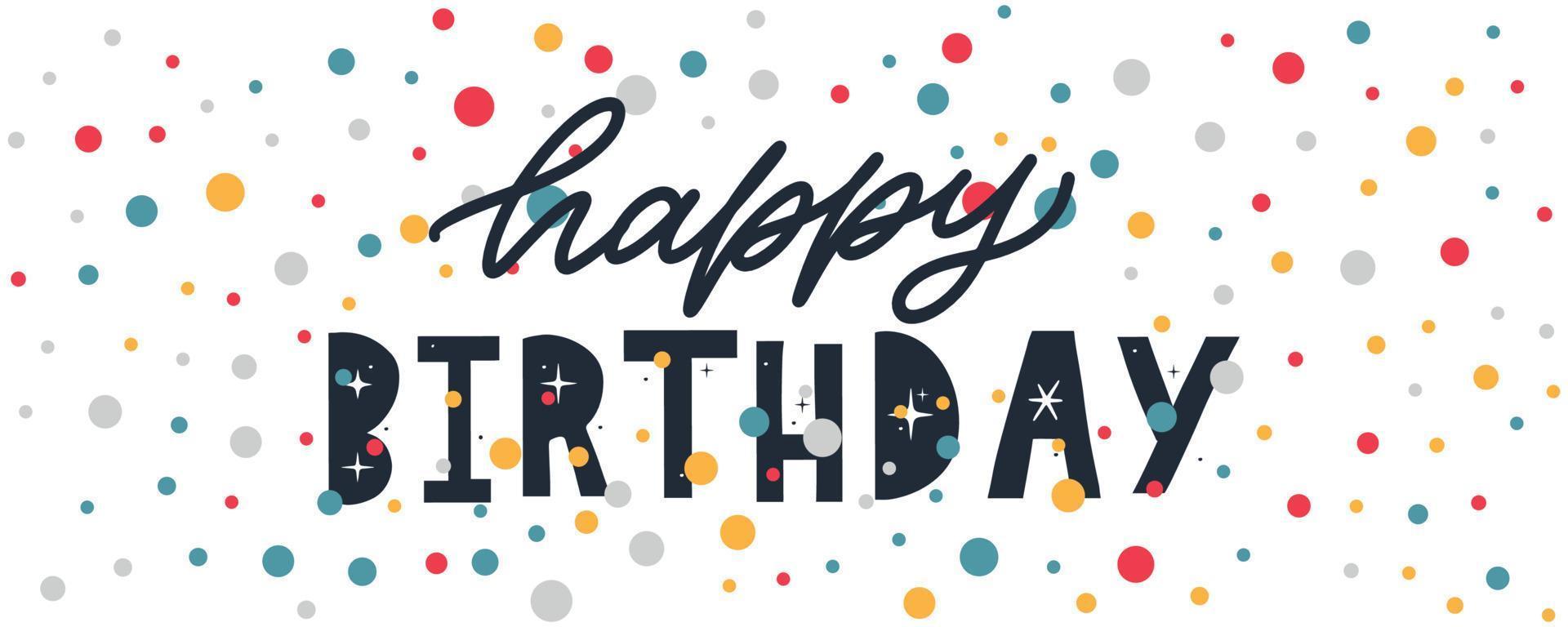 Happy Birthday lettering text banner, black color. Vector illustration.