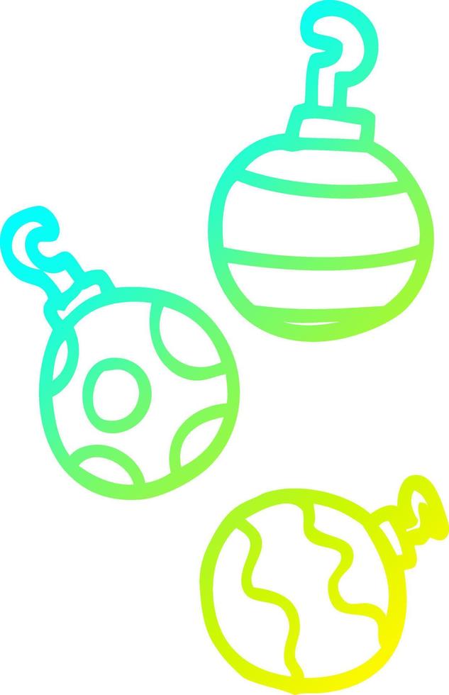 cold gradient line drawing cartoon xmas baubles vector