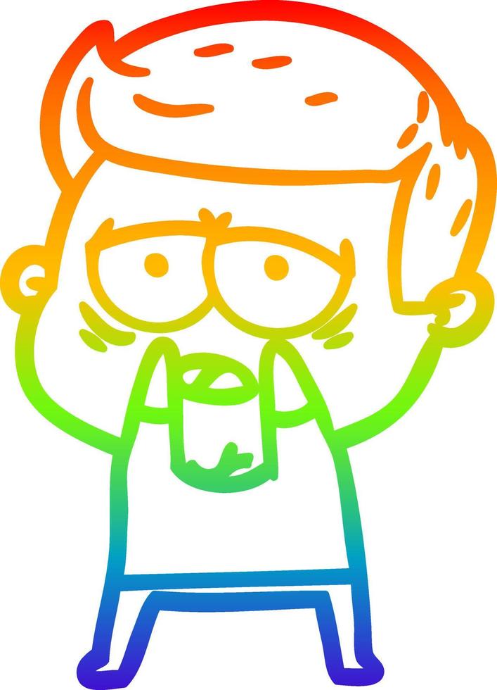rainbow gradient line drawing cartoon tired man vector