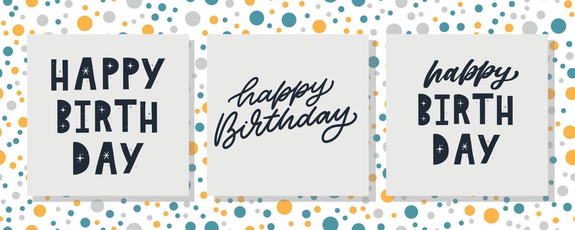 Happy Birthday lettering text banner, black color. Vector illustration.