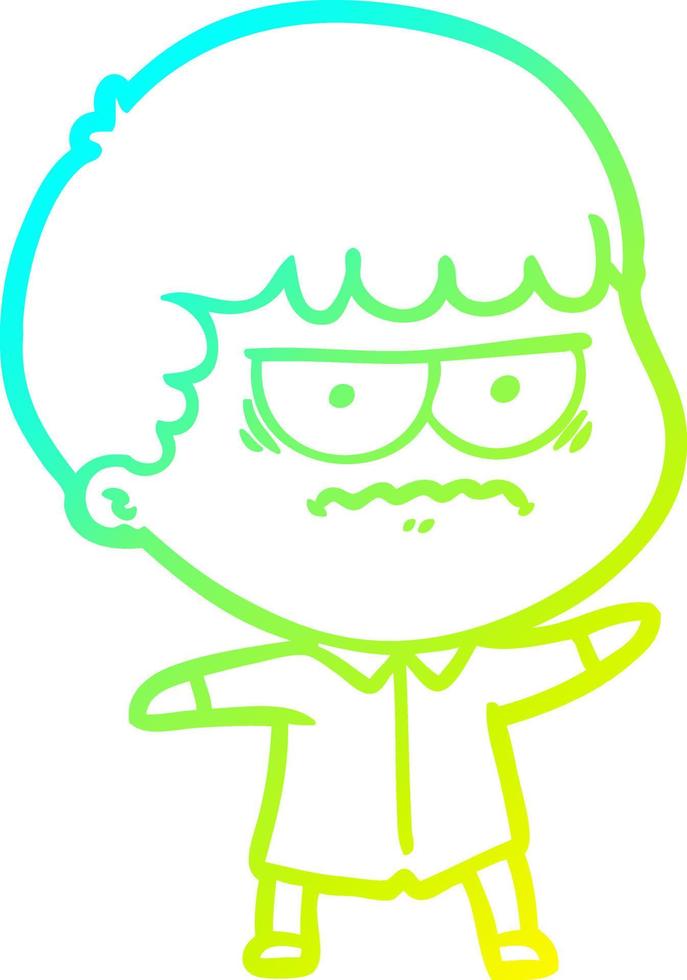 cold gradient line drawing cartoon annoyed man vector
