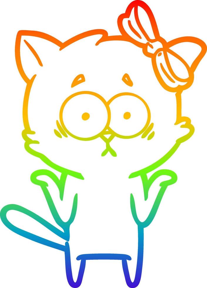 rainbow gradient line drawing cartoon cat vector