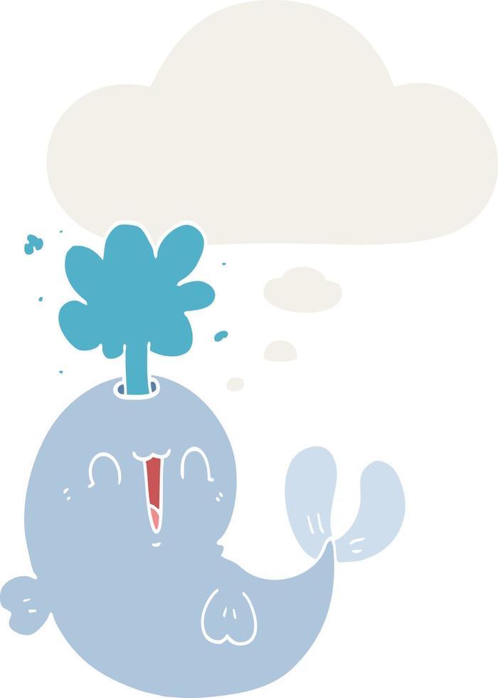 cartoon whale spouting water and thought bubble in retro style vector
